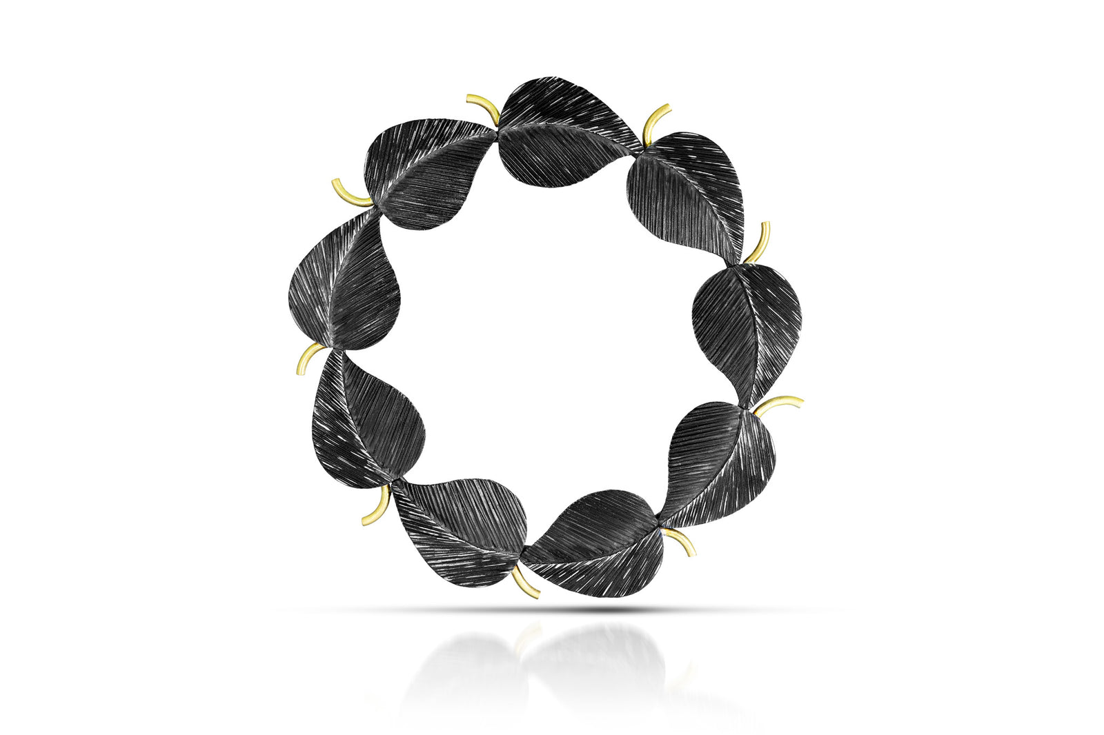 Oxidized Silver & Gold Circle Leaf Pin/Pendant