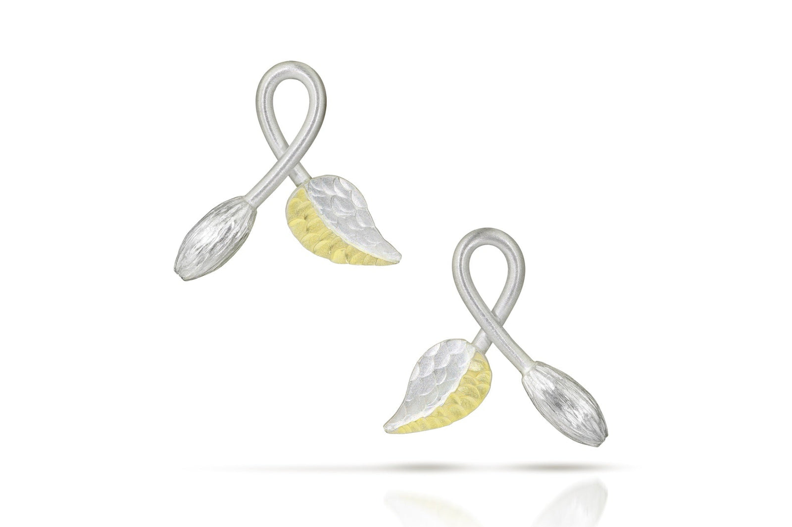 Silver Bud and Gold Accented Leaf Earrings
