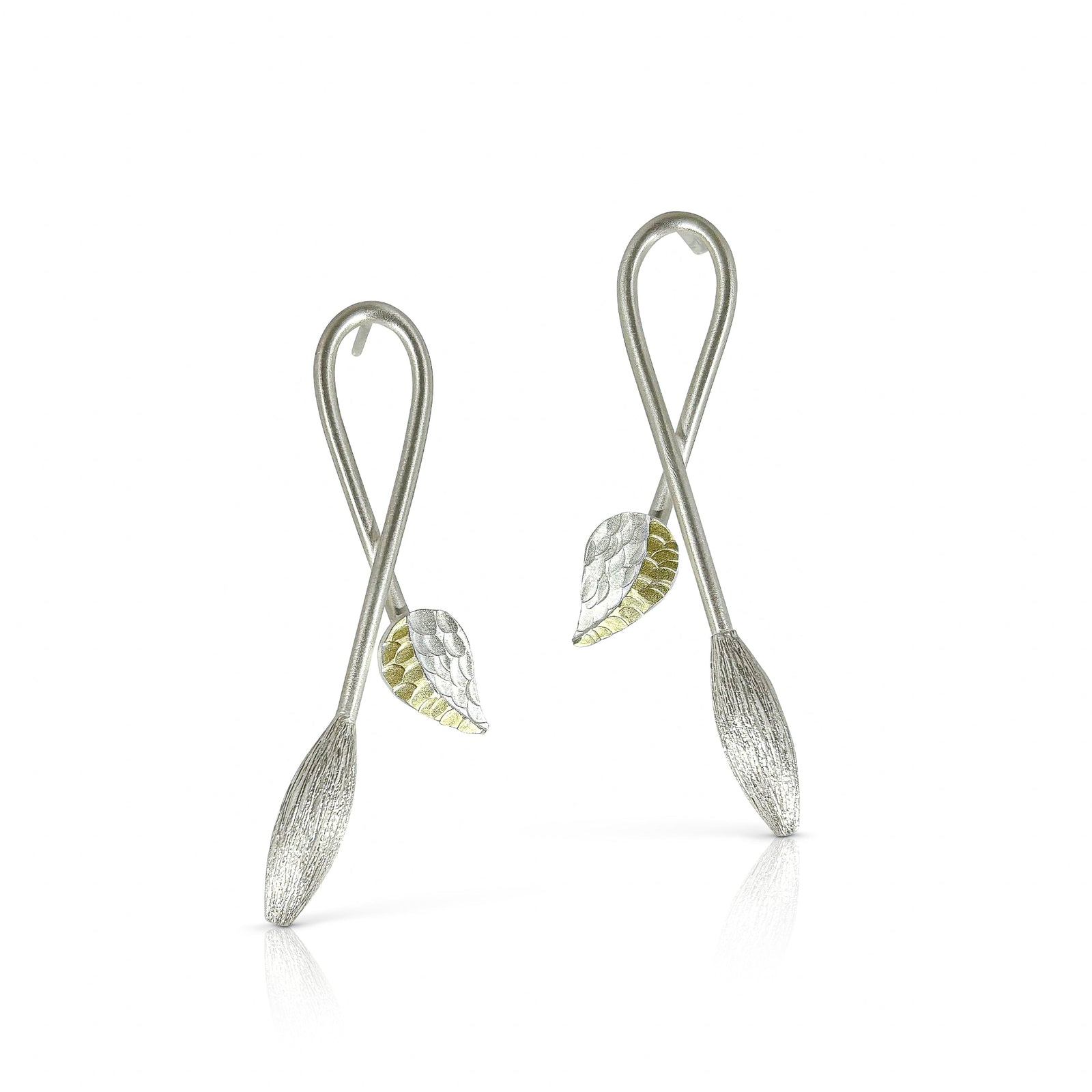 Elongated Bud and Leaf Earrings