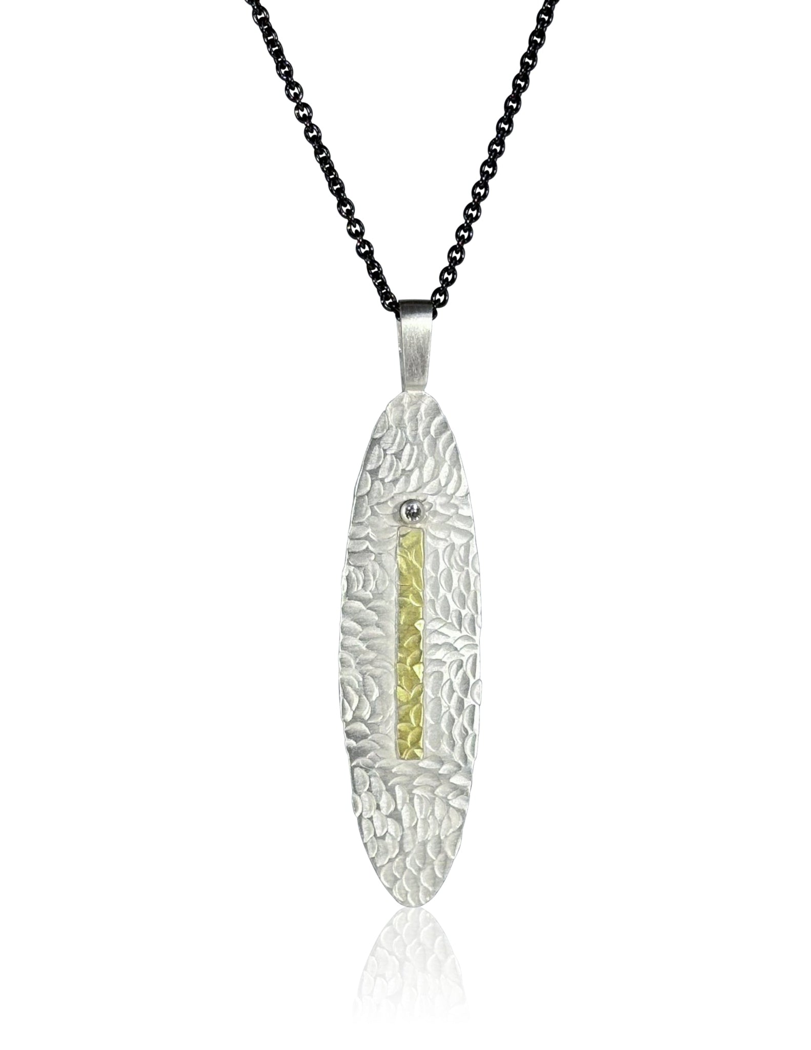 Silver and Gold Oval Pendant with Diamond