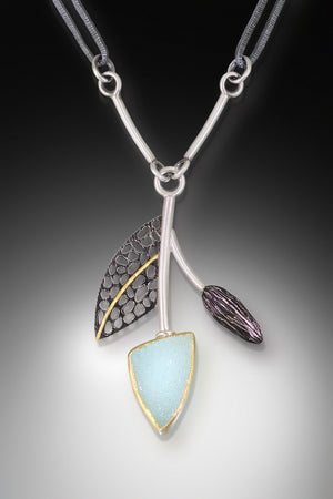 Druzy, Leaf and Bud Botanical Necklace