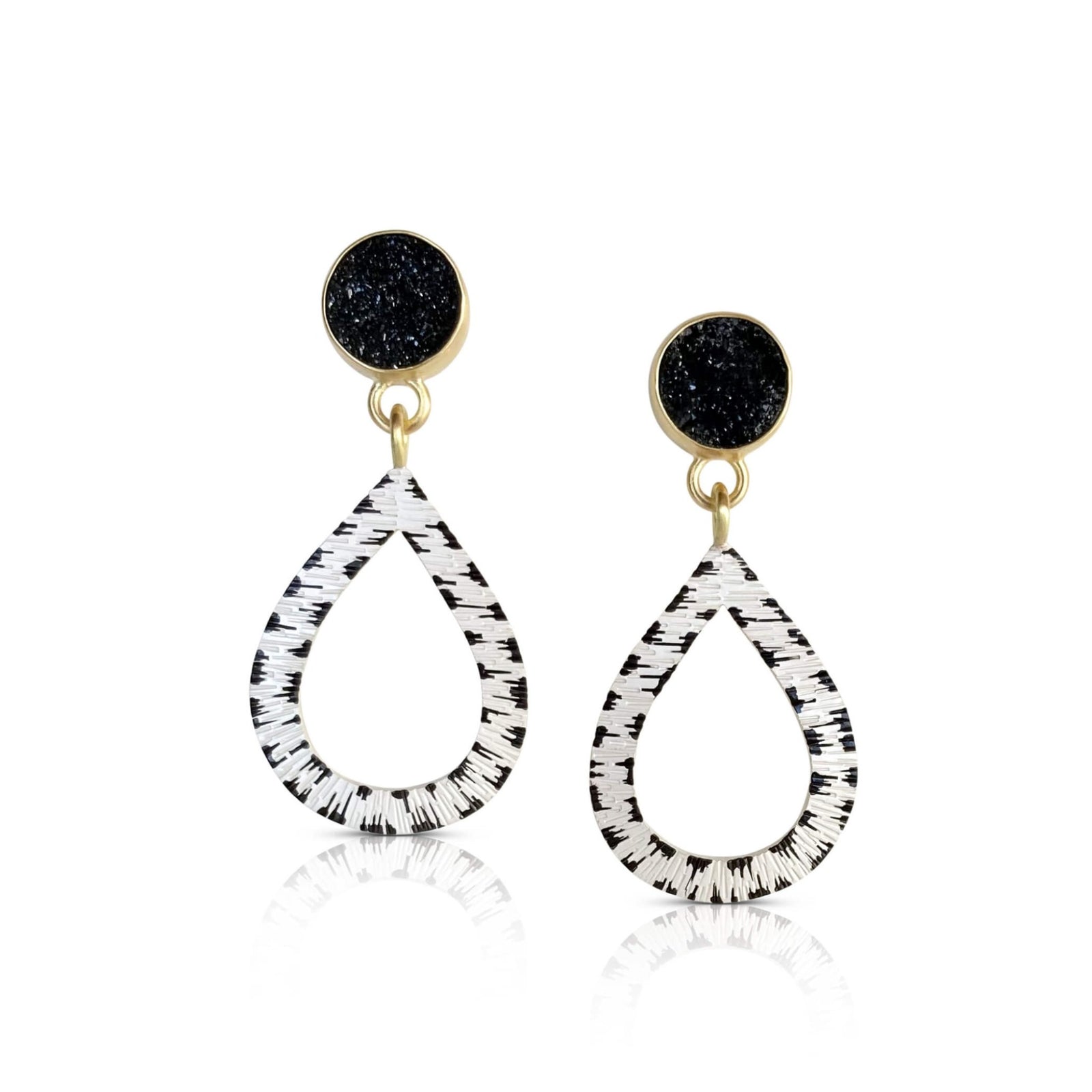 Black and White Tear Drop Earrings with Druzy's