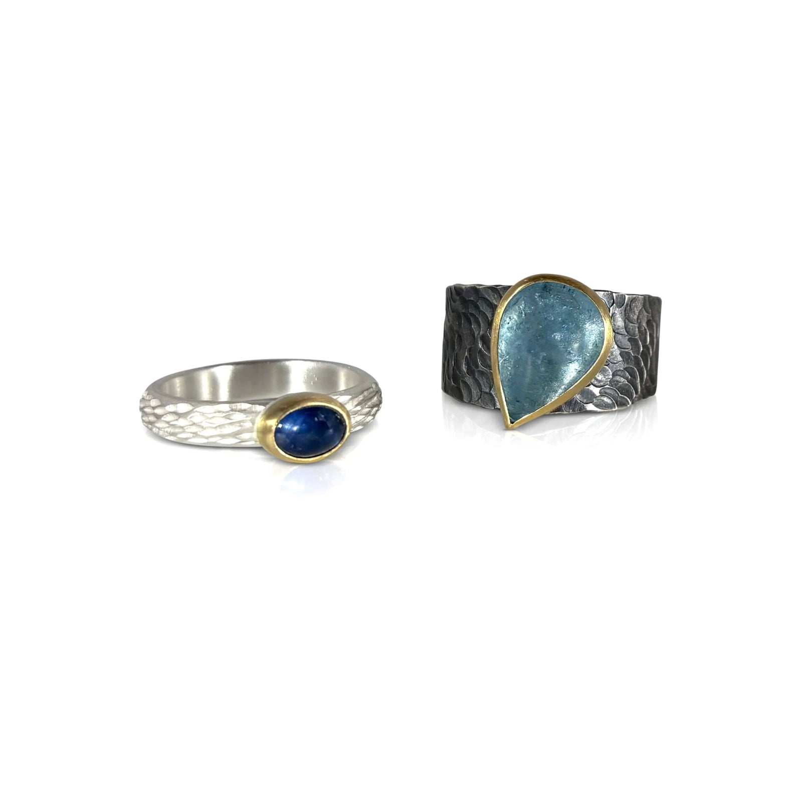 Silver and Gold Sapphire or Aquamarine Ring