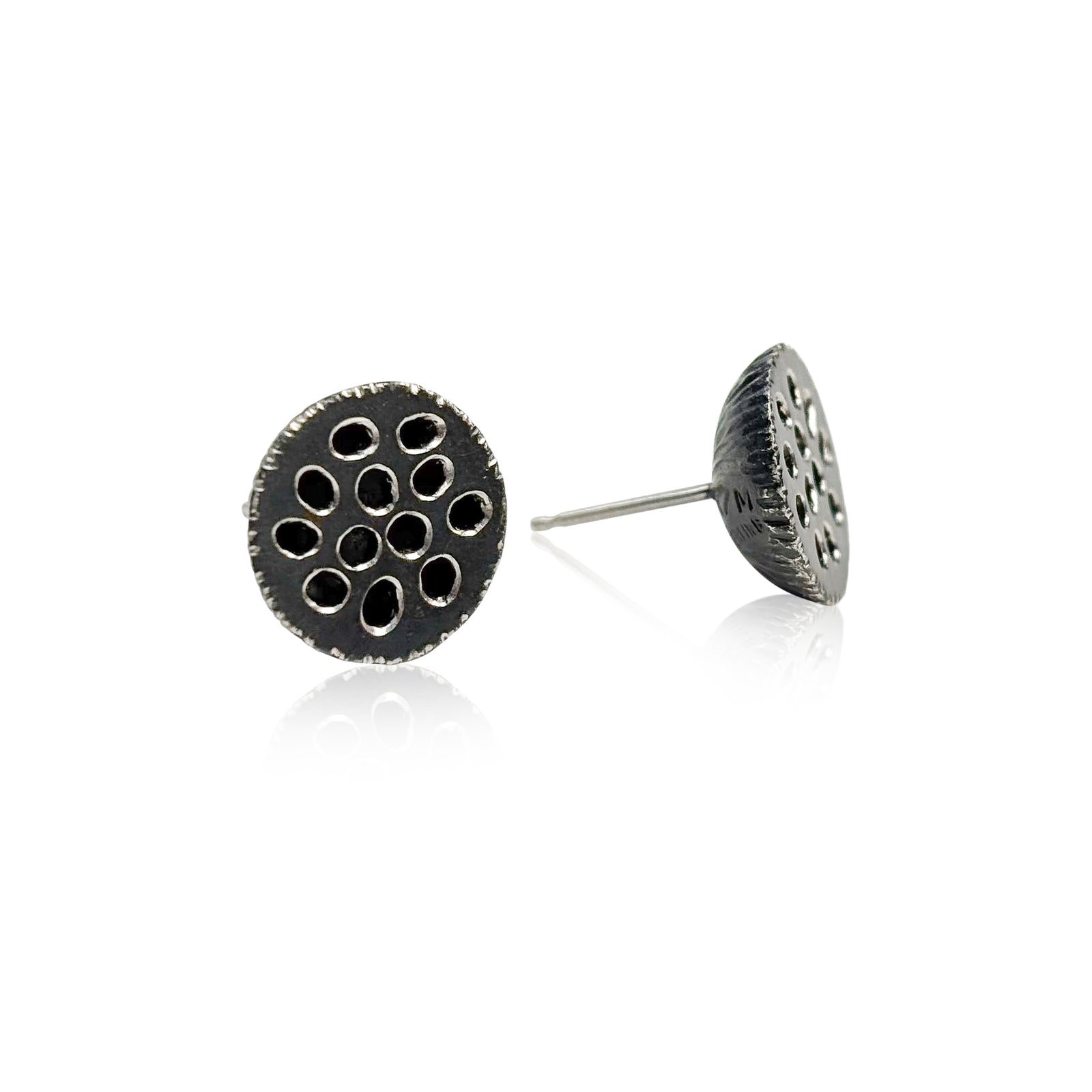 Oxidized Silver Lotus Pod Stud Earrings