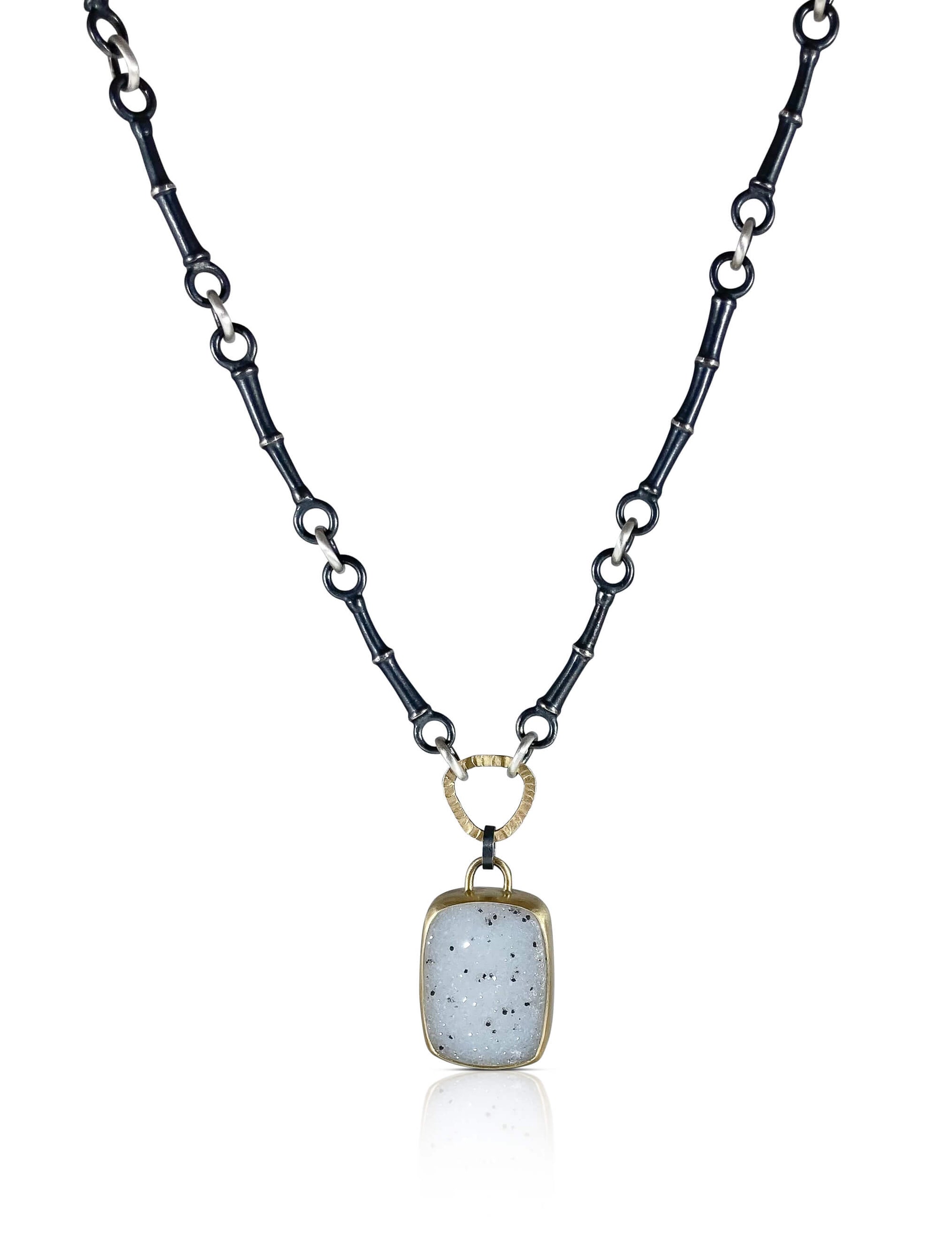 Bamboo Necklace with Speckled White Druzy