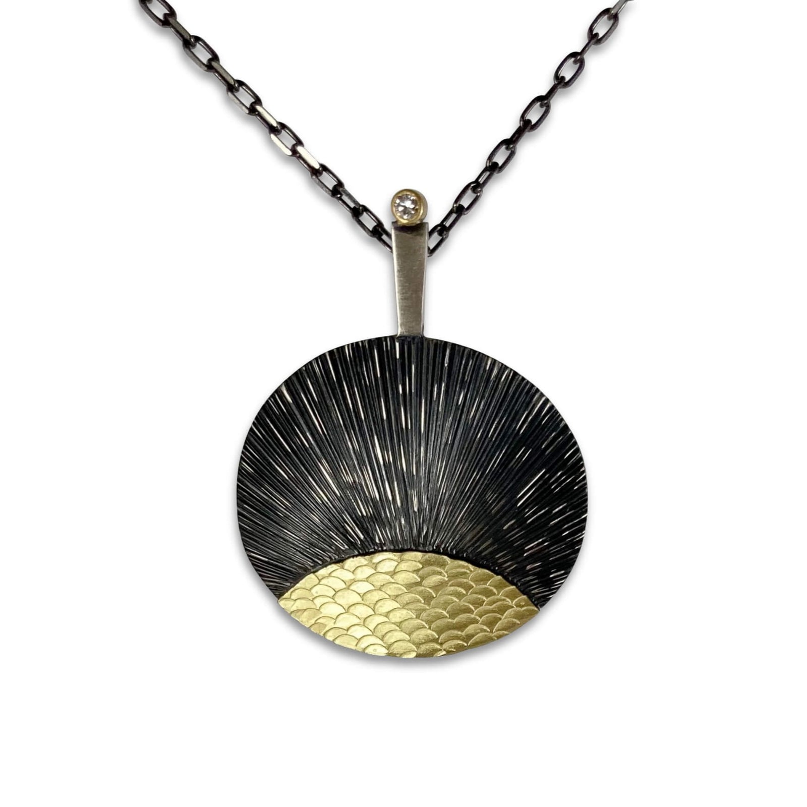 Oxidized New Day Pendant with Diamond