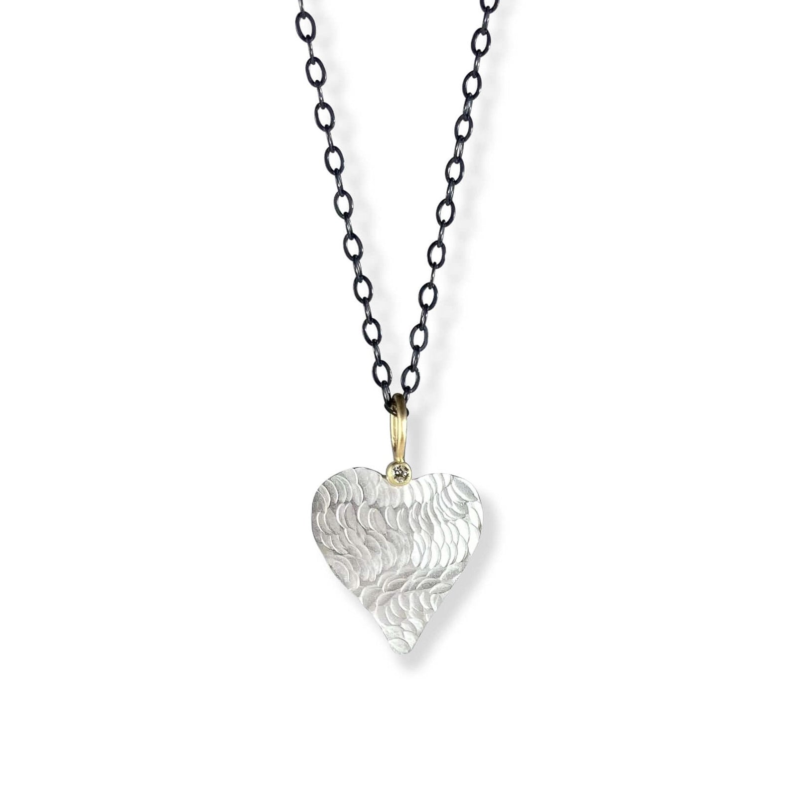 Textured Wave Heart Pendant with Diamond